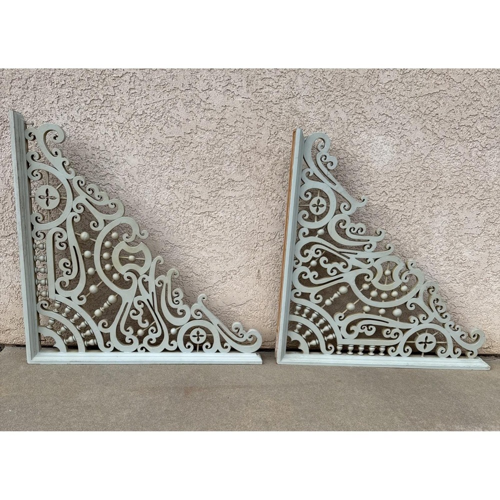 Pair Of Vtg Handmade Victorian Wooden Fretwork Porch Gingerbread Scroll 29x29"
